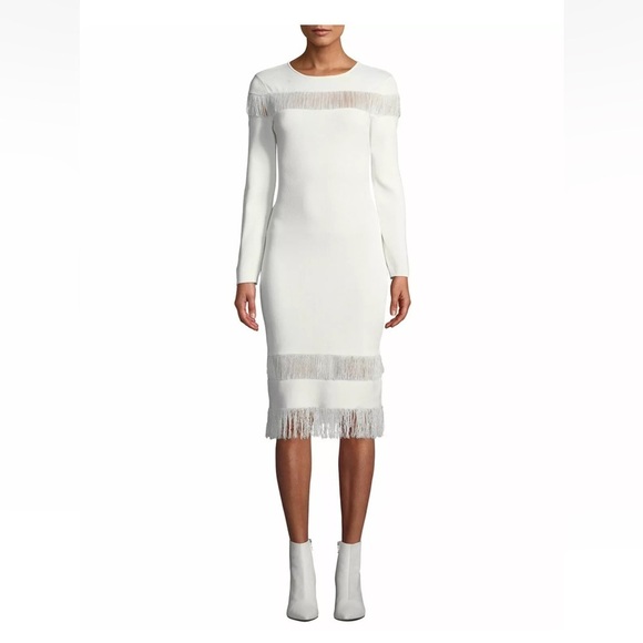 BLACK Sachin & Babi Seraphina Long Sleeve Fringe Knit Black Dress Gown S - Picture 3 of 16